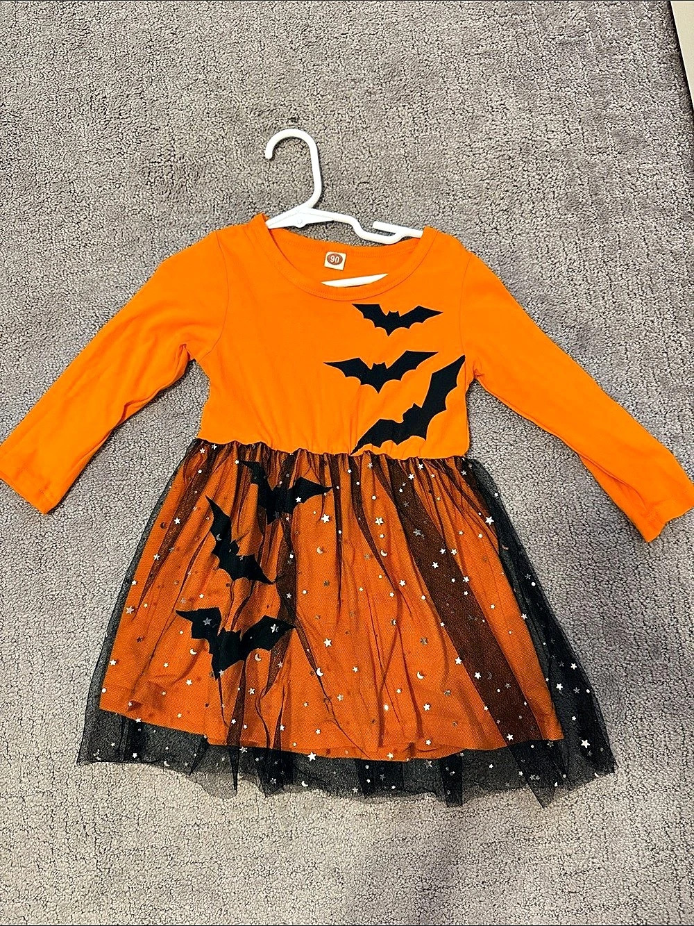 Girls 2T Halloween Bat Dress Orange Black NWOT